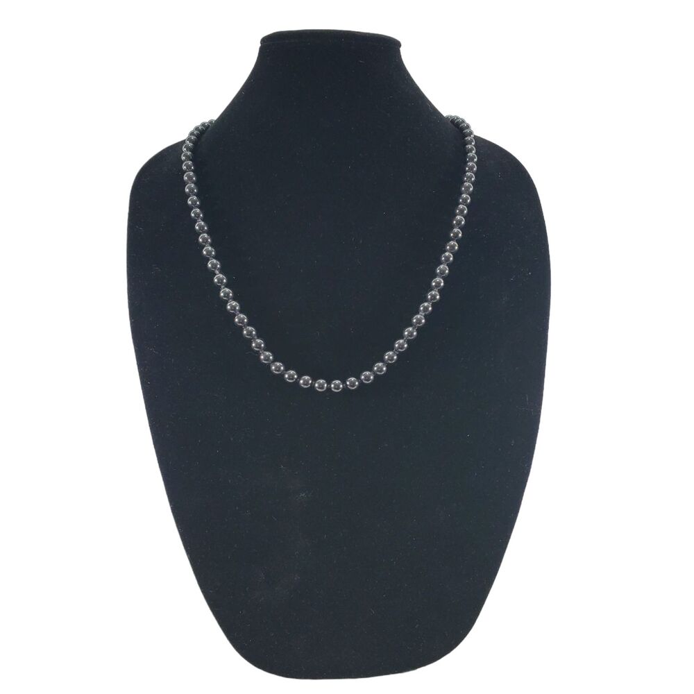 Vintage Lucoral Hematite Barrel Clasp 28" Grey Gunmetal Beaded Necklace